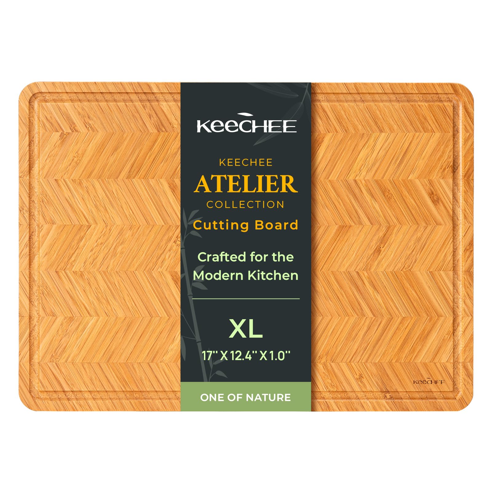 Keechee Atelier Collection Bamboo Cutting Board, Reversible Wood Chopping Boards for Kitchen with Juice Grooves, Handcrafted Large Serving Tray, Luxury Housewarming Wedding Gifts for New Home