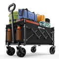 Black Blomoba folding utility wagon; wheels, pull handle, fabric bed visible