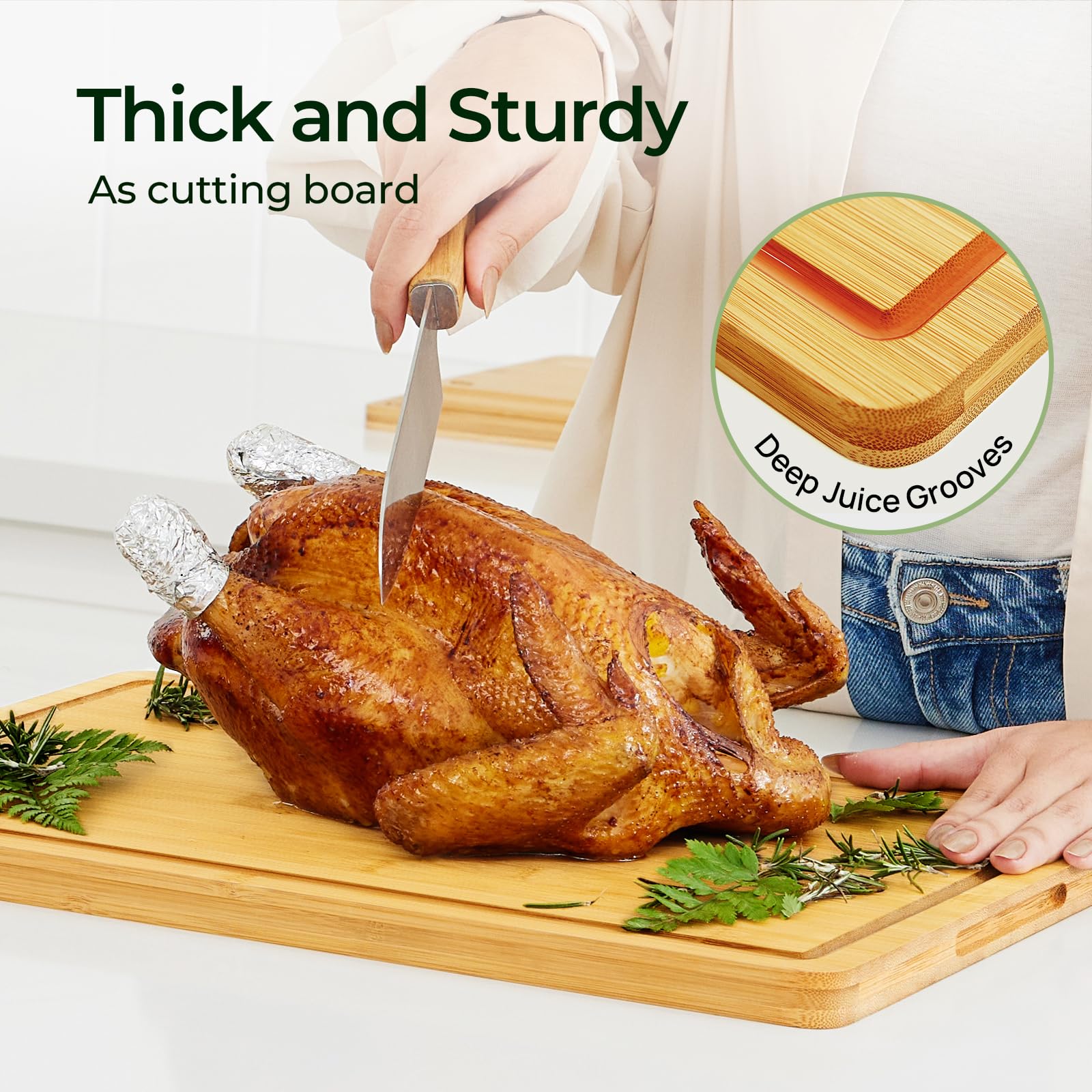 Keechee Natural Bamboo Cutting Board for Kitchen, XL Carving Board image 7