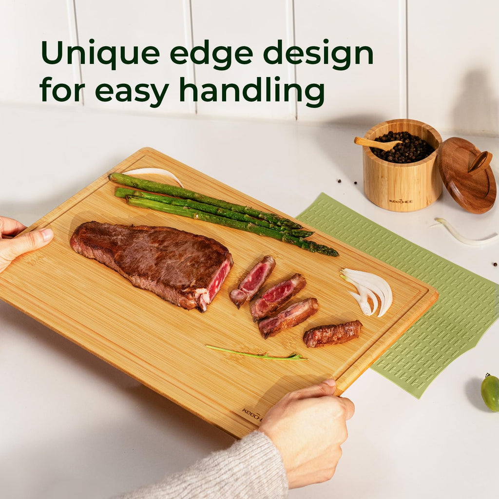 Keechee Cutting Board with Non-slip Mat, Cutting Board for Kitchen Meal Prep & Serving - Serving Board Set with Deep Juice Groove Ideal Kitchen Gifts image 7