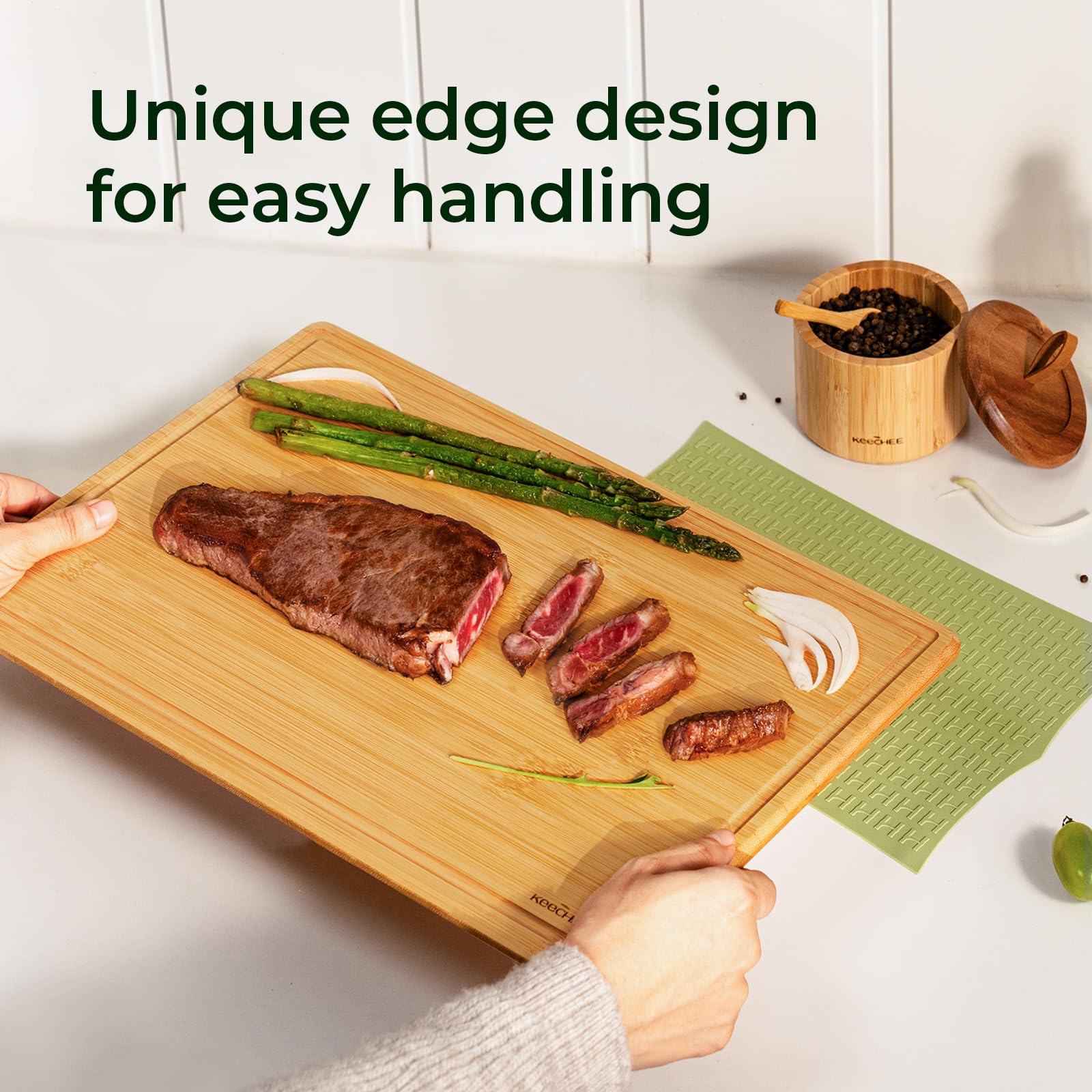 Keechee Cutting Board with Non-slip Mat, Cutting Board for Kitchen Meal Prep & Serving - Serving Board Set with Deep Juice Groove Ideal Kitchen Gifts image 7
