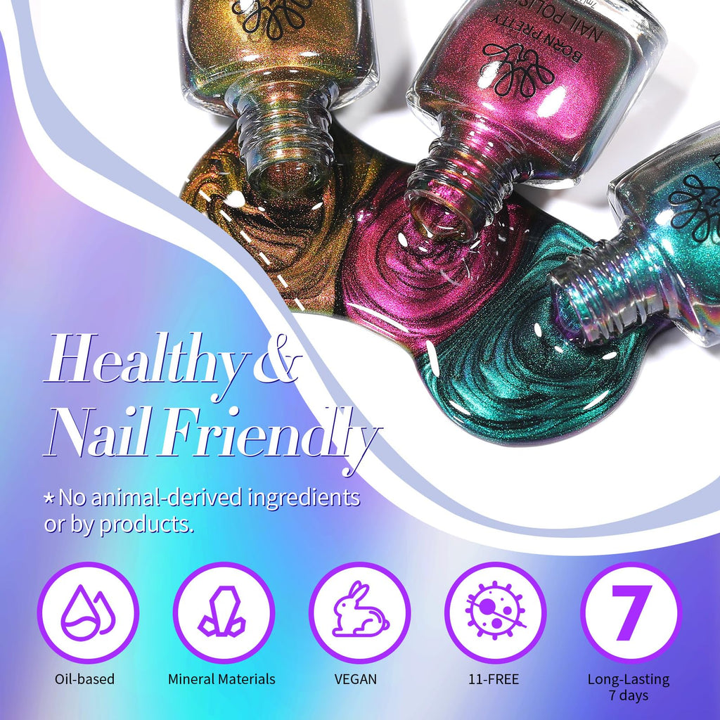Born Pretty Chameleon Nail Polish Set 6 Colors Chrome Holographic Metallic image 8