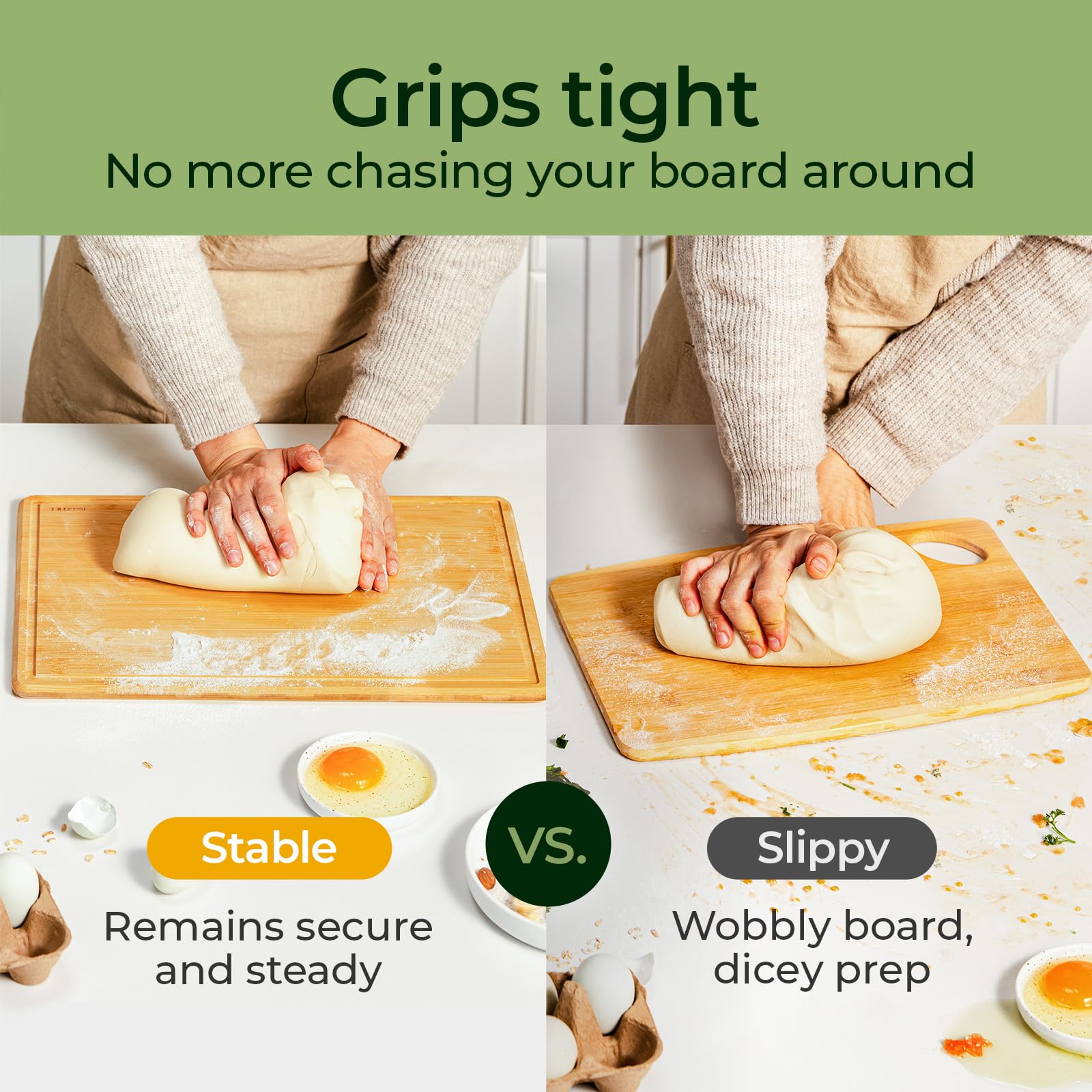 Keechee Cutting Board with Non-slip Mat, Cutting Board for Kitchen Meal Prep & Serving - Serving Board Set with Deep Juice Groove Ideal Kitchen Gifts image 4