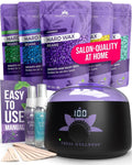 Black wax warmer with purple flower design, digital display and waxing accessories