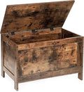 Rustic brown wooden toy storage chest, hinged lid, bench seat