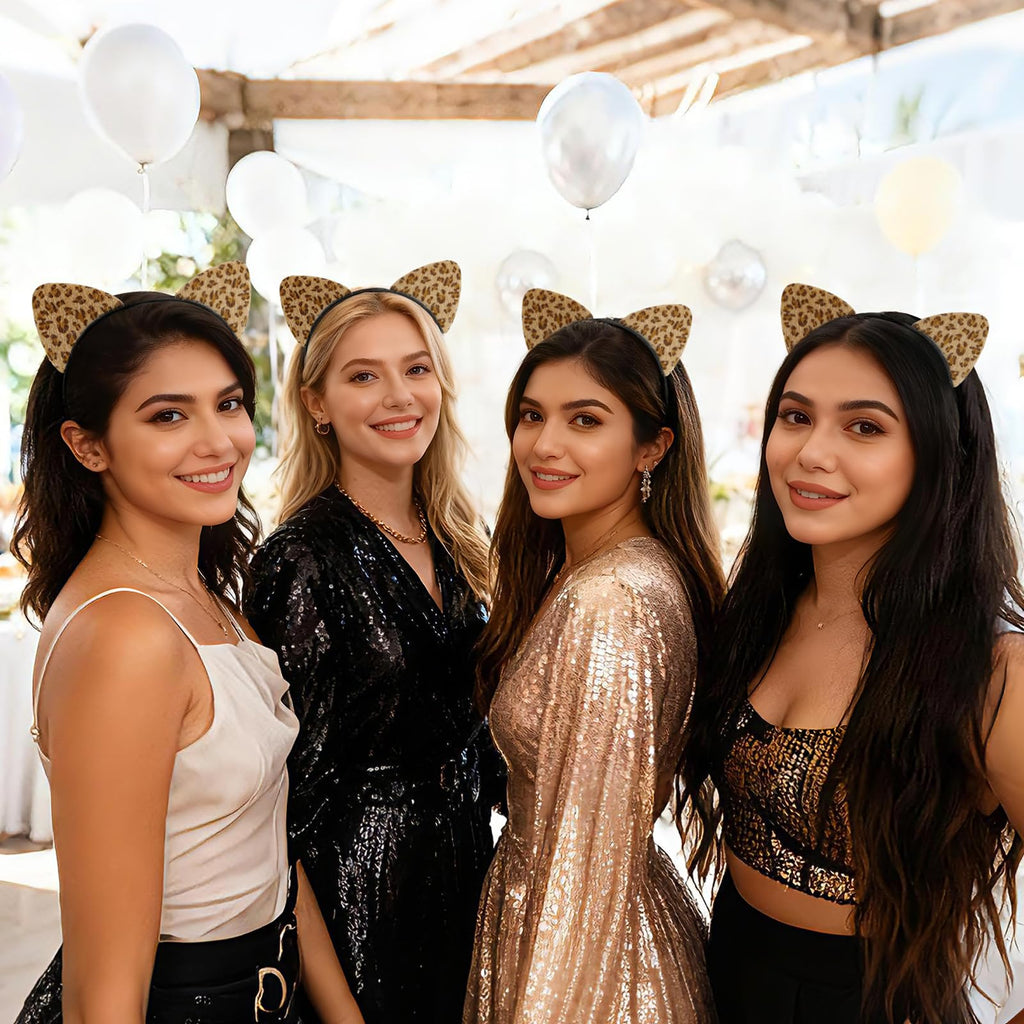 MANLENO Leopard Ears Headband for Women,Furry Cheetah Cat Ears Headband for Halloween Christmas Costume Party (Gold) image 4