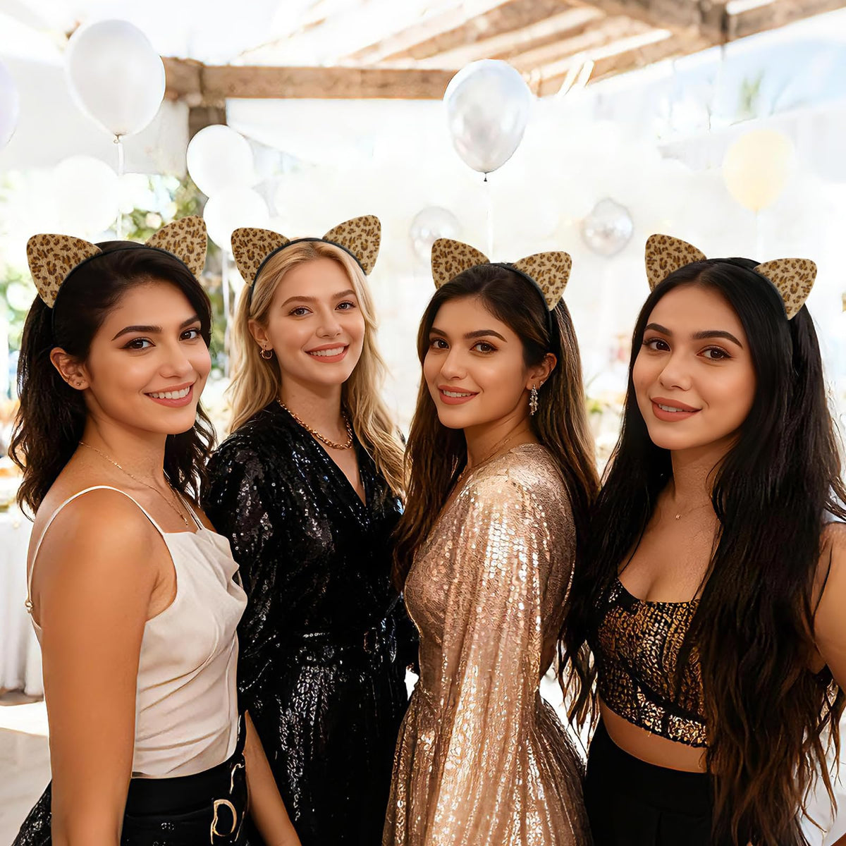 MANLENO Leopard Ears Headband for Women,Furry Cheetah Cat Ears Headband for Halloween Christmas Costume Party (Gold) image 4