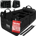 Black XL car trunk organizer showing multiple compartments inside SUV cargo area