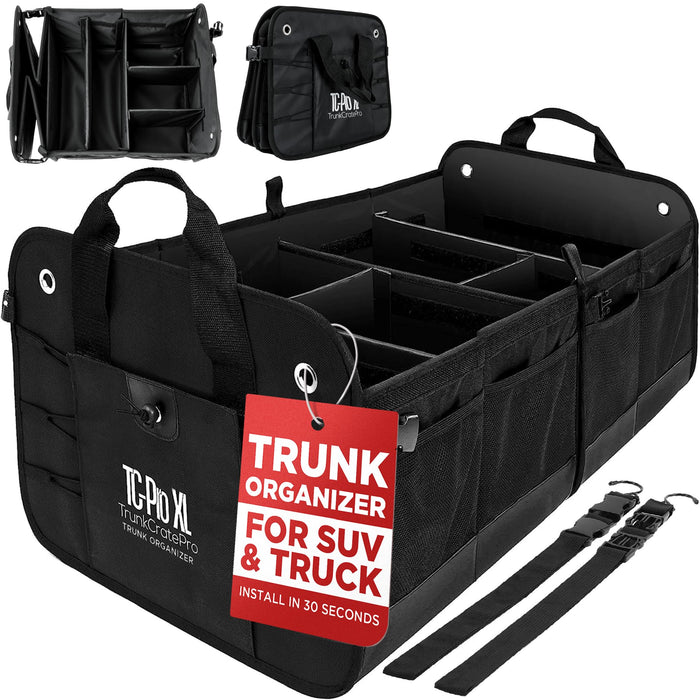 Car Trunk Organizer for SUV, Truck & Auto Cargo Storage, XL Black