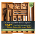 keechee Carbonized Bamboo Kitchen Drawer Organizer, 10 Slots Expandable Silverware Organizer, Utensil Holder & Cutlery Tray, 2.2" Deep for Extra Capacity, Non-Slip Feet Included