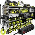 POKIPO metal wall-mounted power tool organizer; drill holders, battery rack, power strip