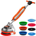 HHQ heavy-duty commercial floor scrubber machine with rotating brush and pads on a tiled floor