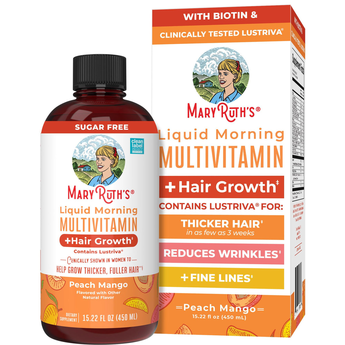 Bottle of MARYRUTH'S liquid multivitamin labeled Hair Growth 15oz