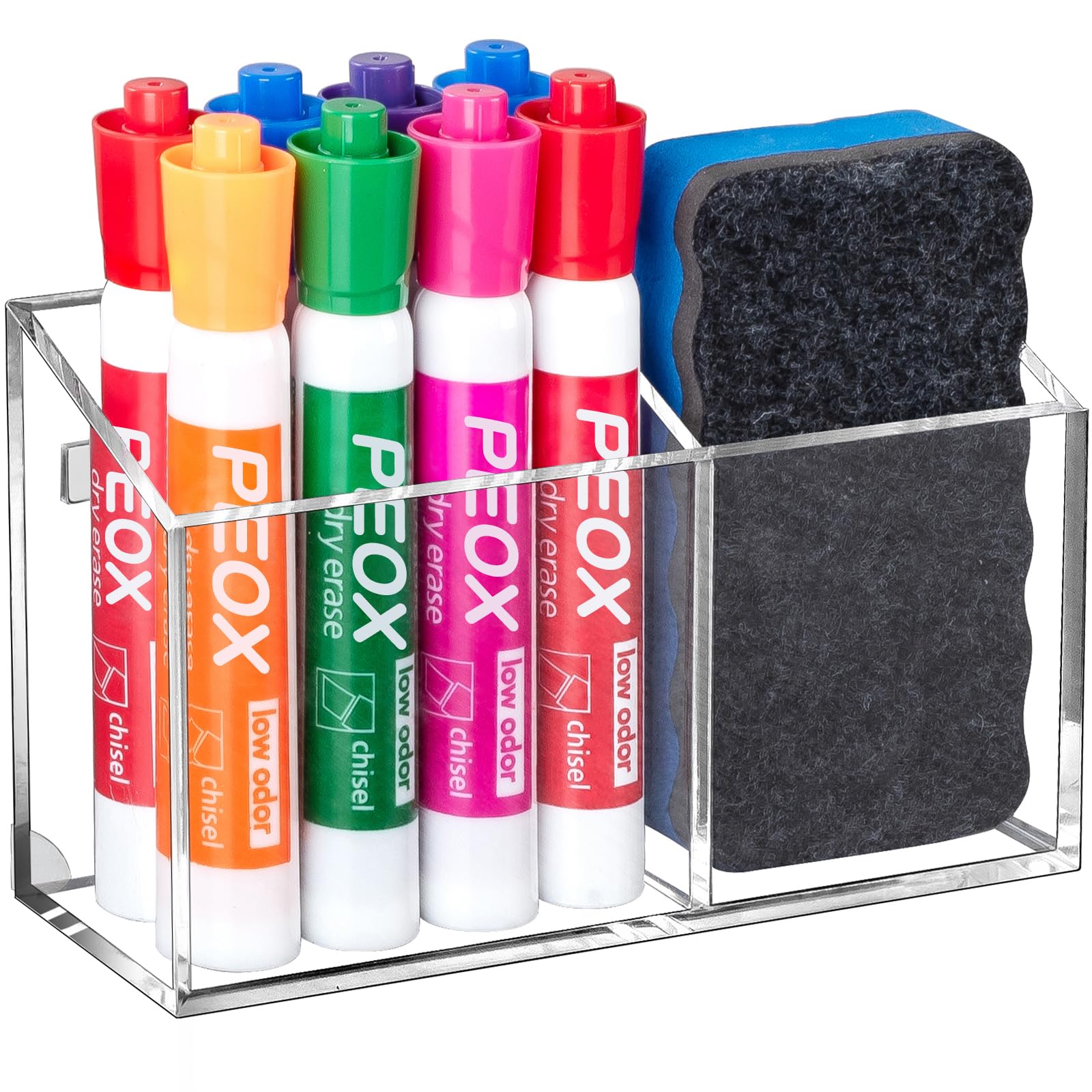 BEYGORM magnetic dry erase marker holder attached to a whiteboard holding three markers