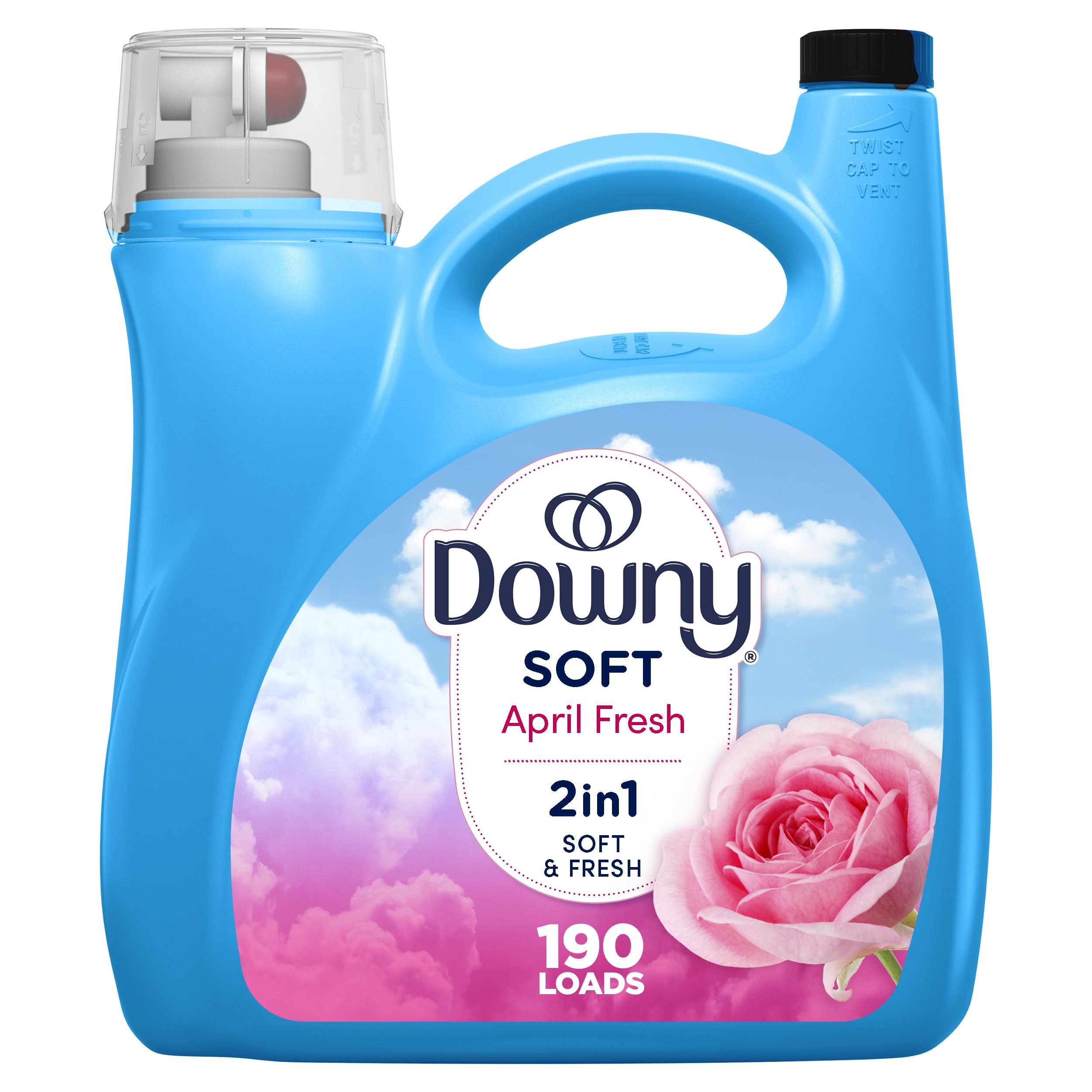Bottle of Downy April Fresh liquid fabric softener 140 fl oz with label visible