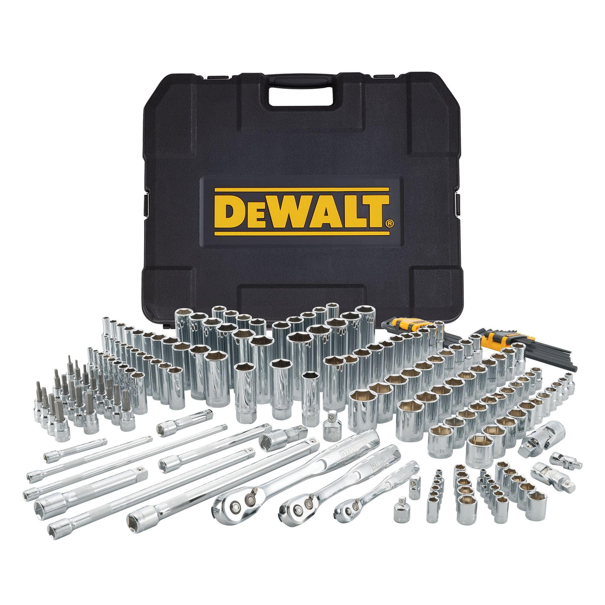 DEWALT 192-piece mechanics socket wrench tool kit inside hard shell toolbox
