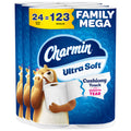 Charmin Ultra Soft toilet paper 24 Family Mega pack (123 rolls) in white packaging