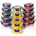 Razab 30-piece glass meal prep containers with clear snap-lock lids arranged on a counter