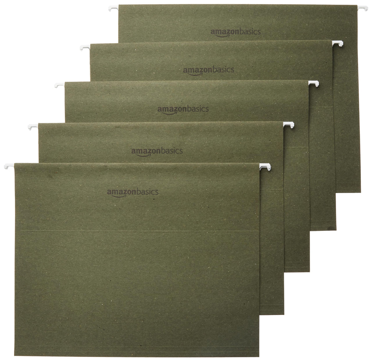 Green Amazon Basics letter hanging file folders with adjustable tabs