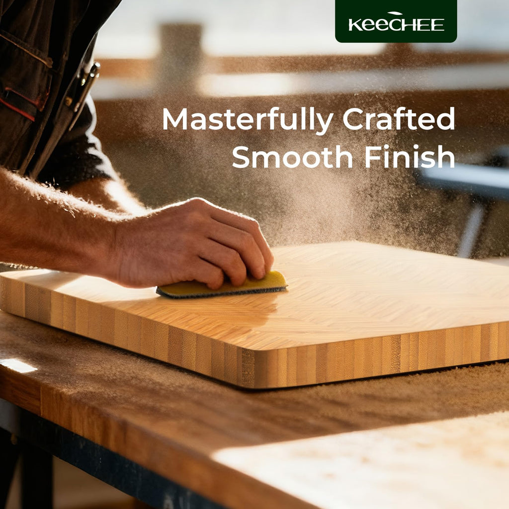Keechee Bamboo Cutting Board, Reversible Wood Cutting Boards for Kitchen with Juice Grooves, Atelier Collection Handcrafted Large Serving Tray, Luxury Housewarming Wedding Gifts for New Home image 8