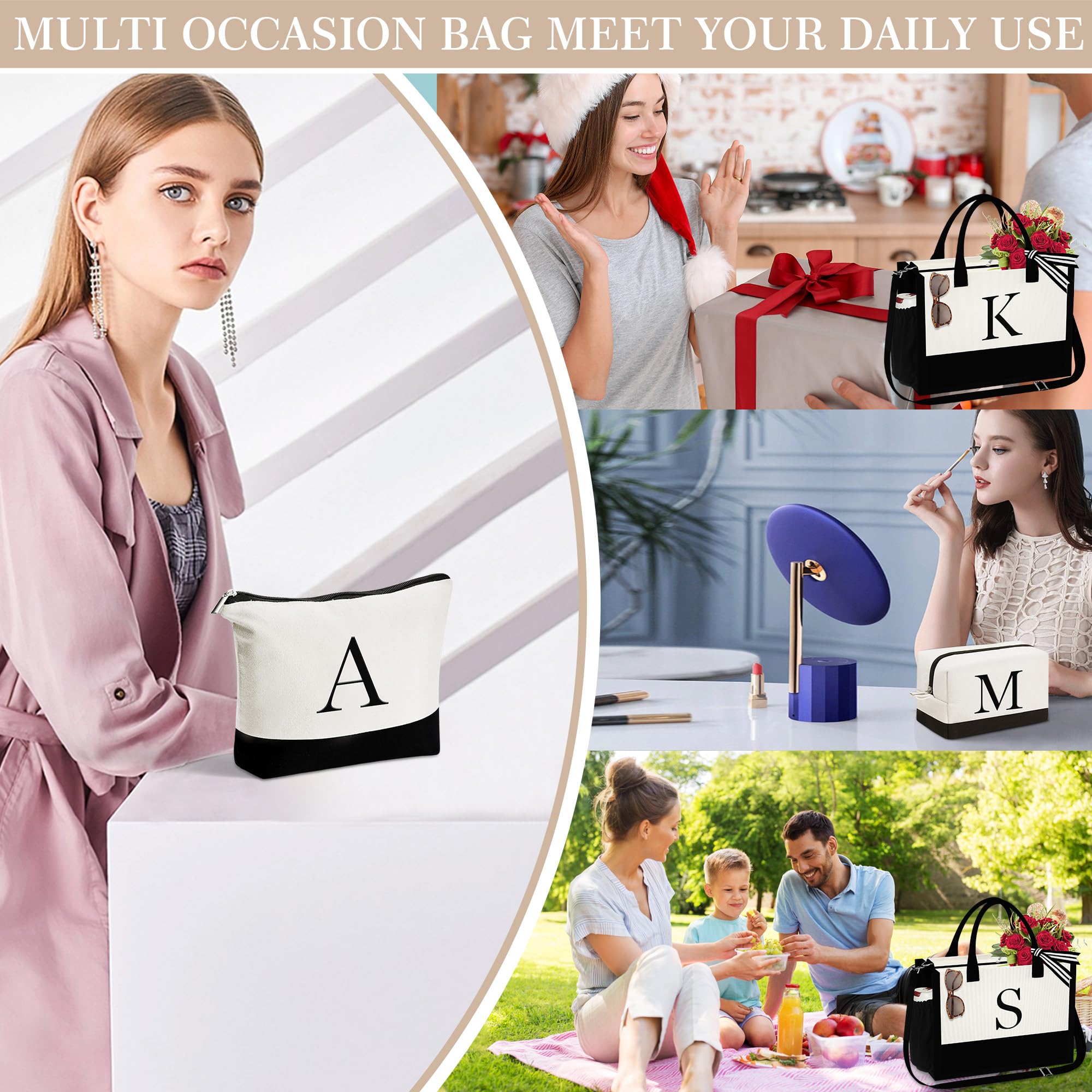 YOOLIFE Birthday Gifts for Women Mom Daughter, Canvas Tote Bag, Initial K image 6