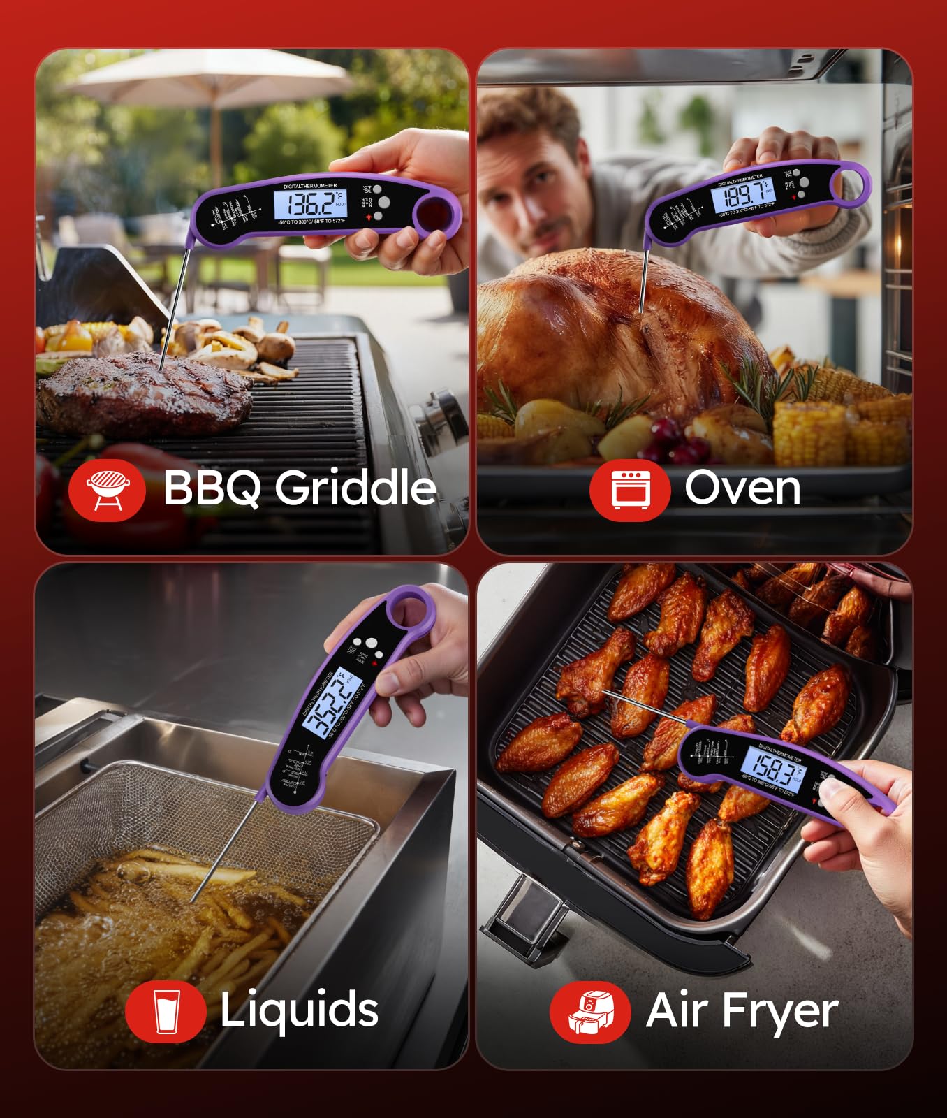 Digital Meat Thermometer, Instant Read Food Thermometer for Cooking, Purple image 7