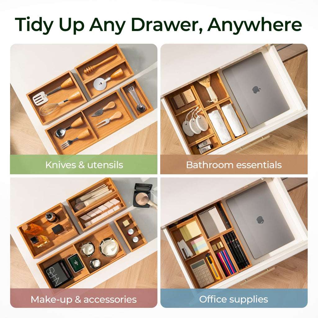 keechee 5-Piece Drawer Organizer Set, 2.2" Deep Multi-Use Organizers for Utensils, Silverware, Cutlery, Desk, Bathroom, Junk Drawer & Makeup, Non-Slip Feet Included. image 8