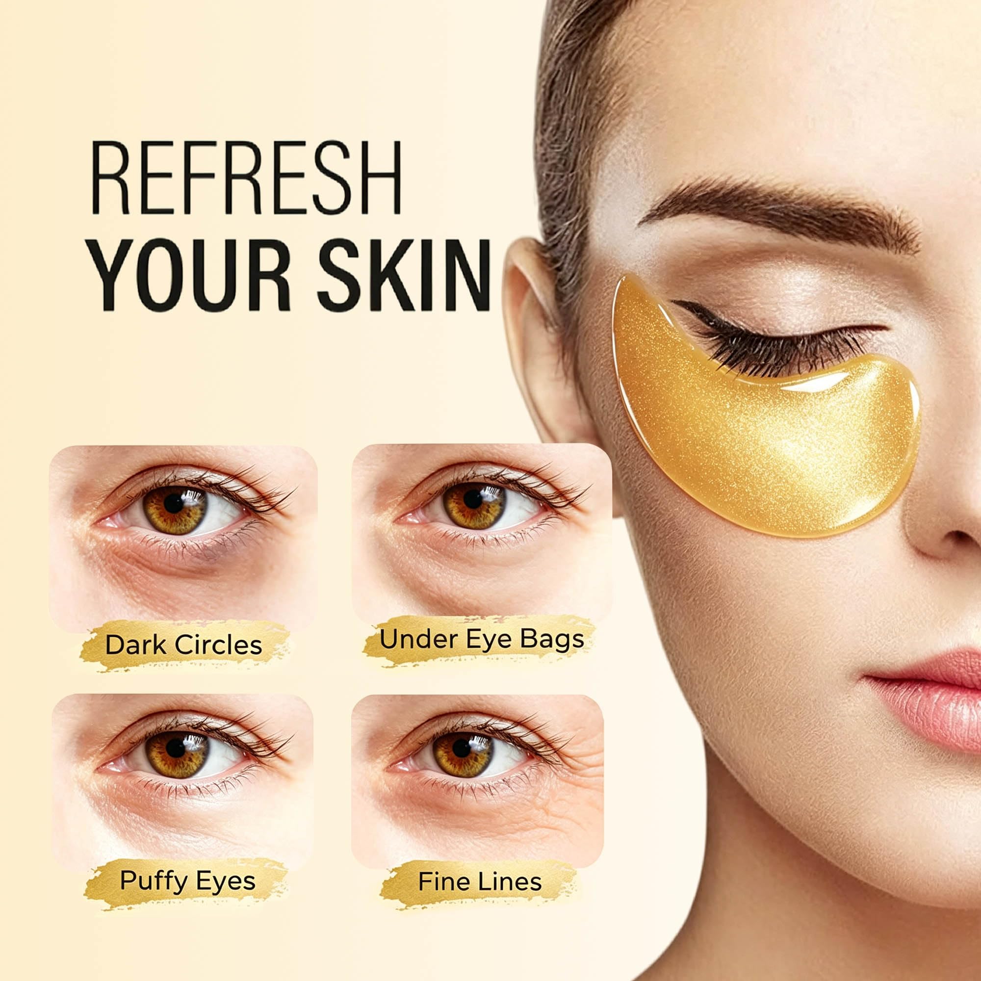 Maskiss 24k Gold Under Eye Patches (50 Pairs), eye mask, Collagen Skin Care Products, Eye Patches for Puffy Eyes, eye masks for dark circles and puffiness image 3