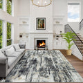8x10 washable abstract area rug in black, grey and gold tones