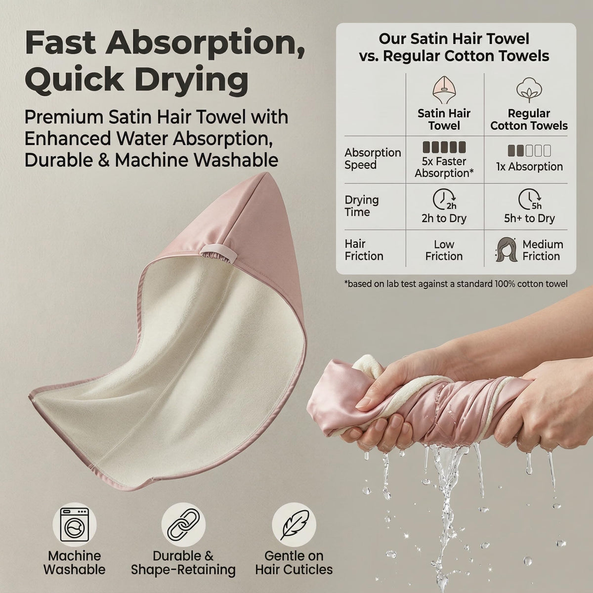 TURINGCREST Microfiber Hair Towel Wrap, Satin Quick Dry Turban Women Long image 5