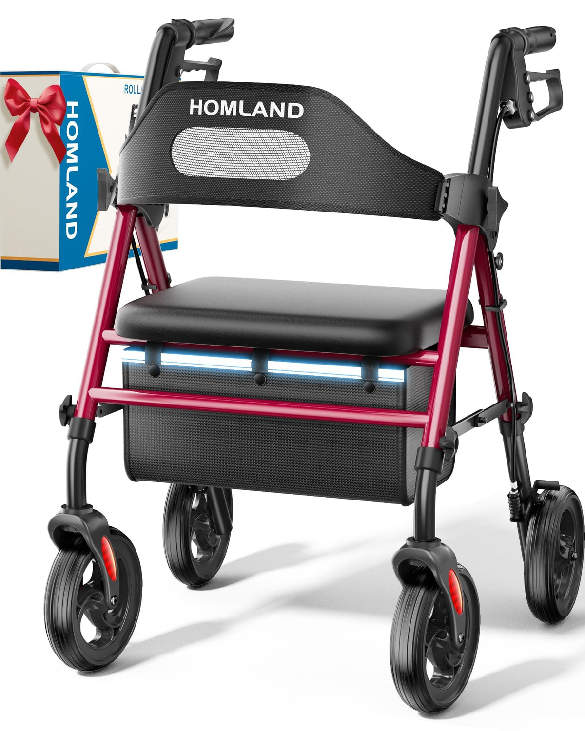 HOMLAND foldable rollator walker with enlarged 16-inch seat and front wheels