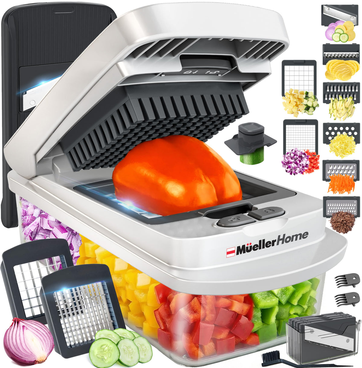 JANSKA 10-in-1 vegetable chopper mandoline slicer, removable blades, collection tray