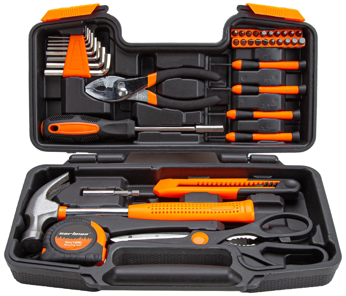 Orange 39-piece CARTMAN household tool kit in molded storage case