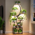 BACEKOLL eight-tier corner plant stand featuring LED grow light and potted plants
