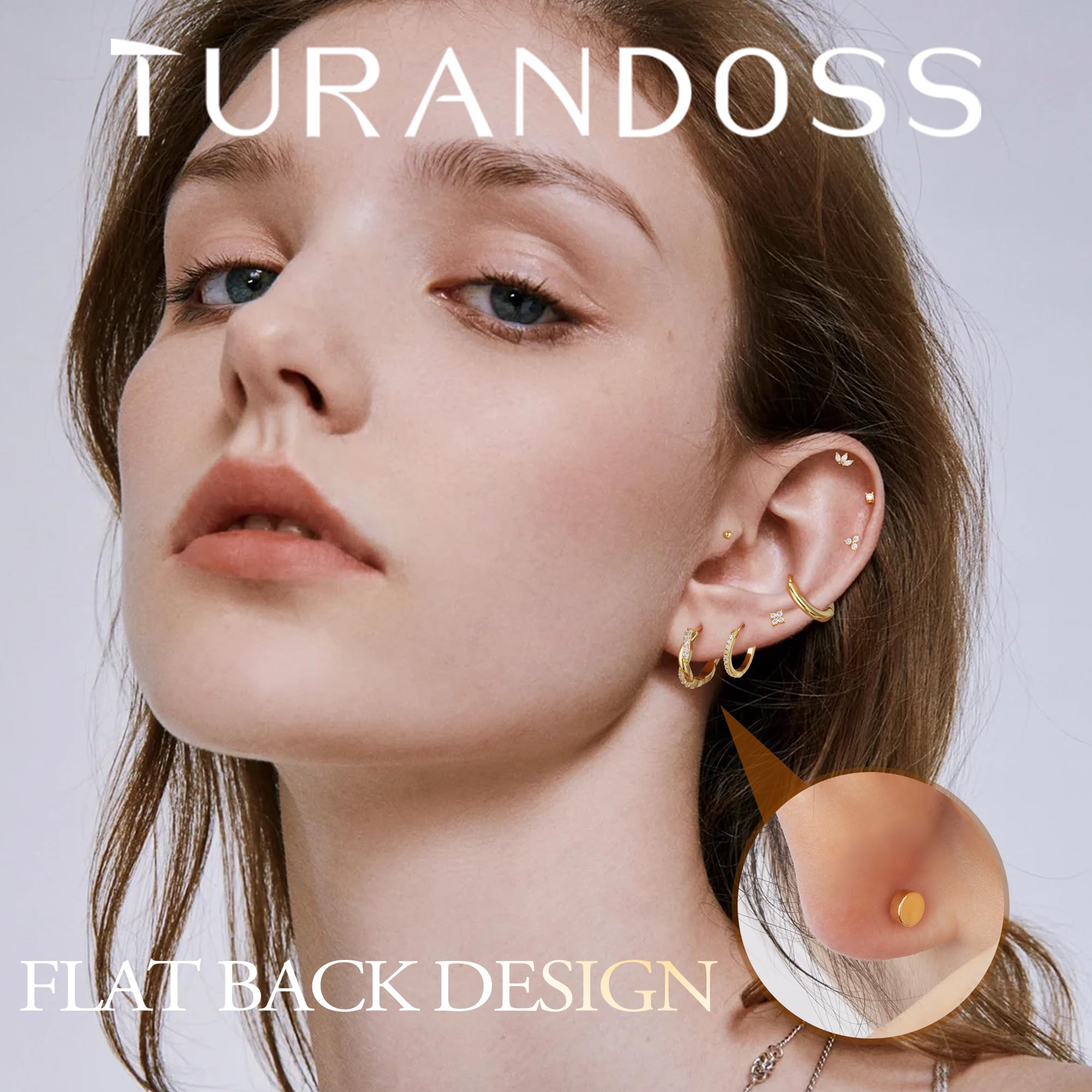 Turandoss 8 Pairs Hypoallergenic Gold Huggie Hoop Earrings for Women Girls image 2