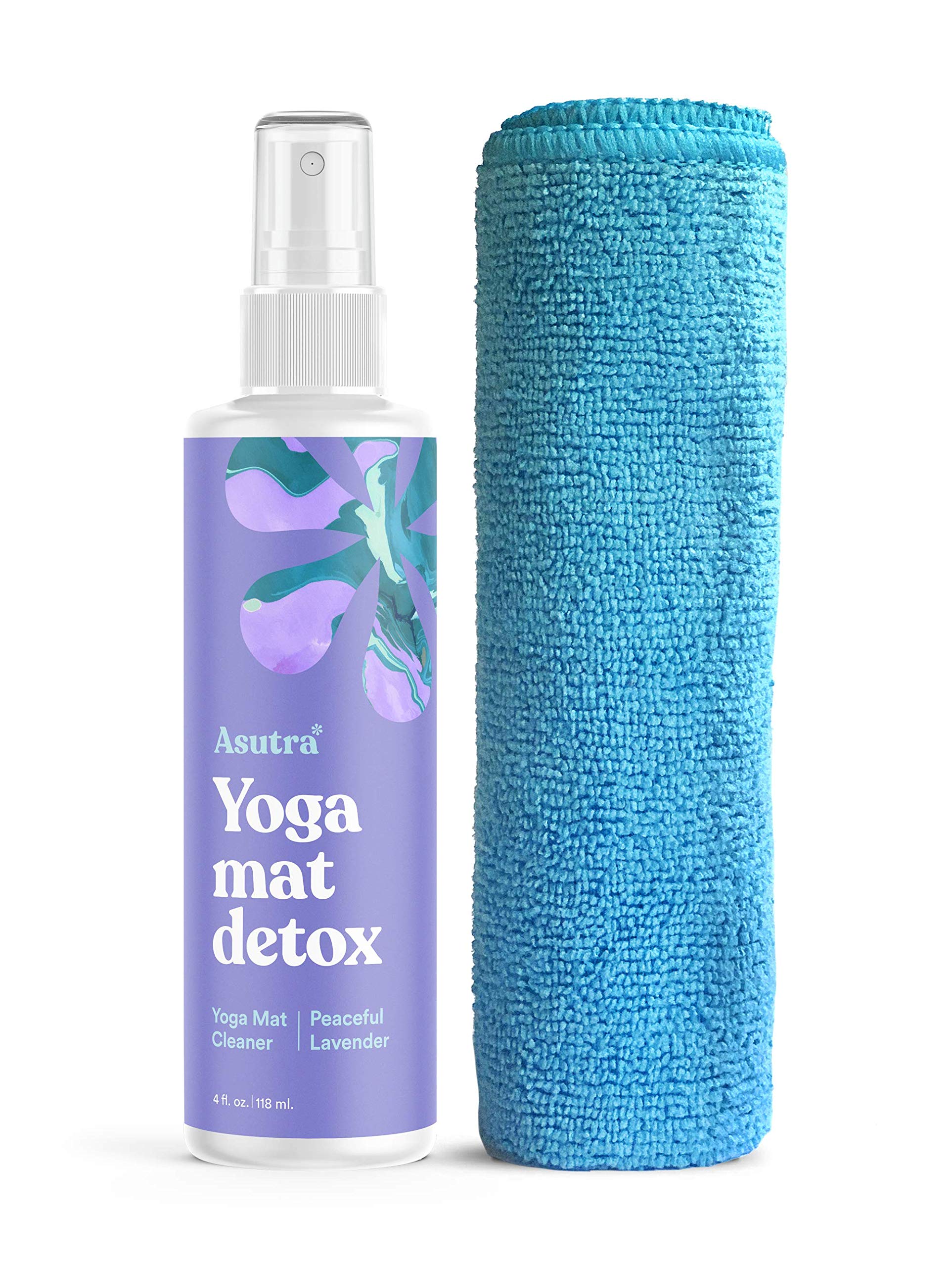 ASUTRA 4 fl oz lavender yoga mat cleaner spray bottle, microfiber towel included