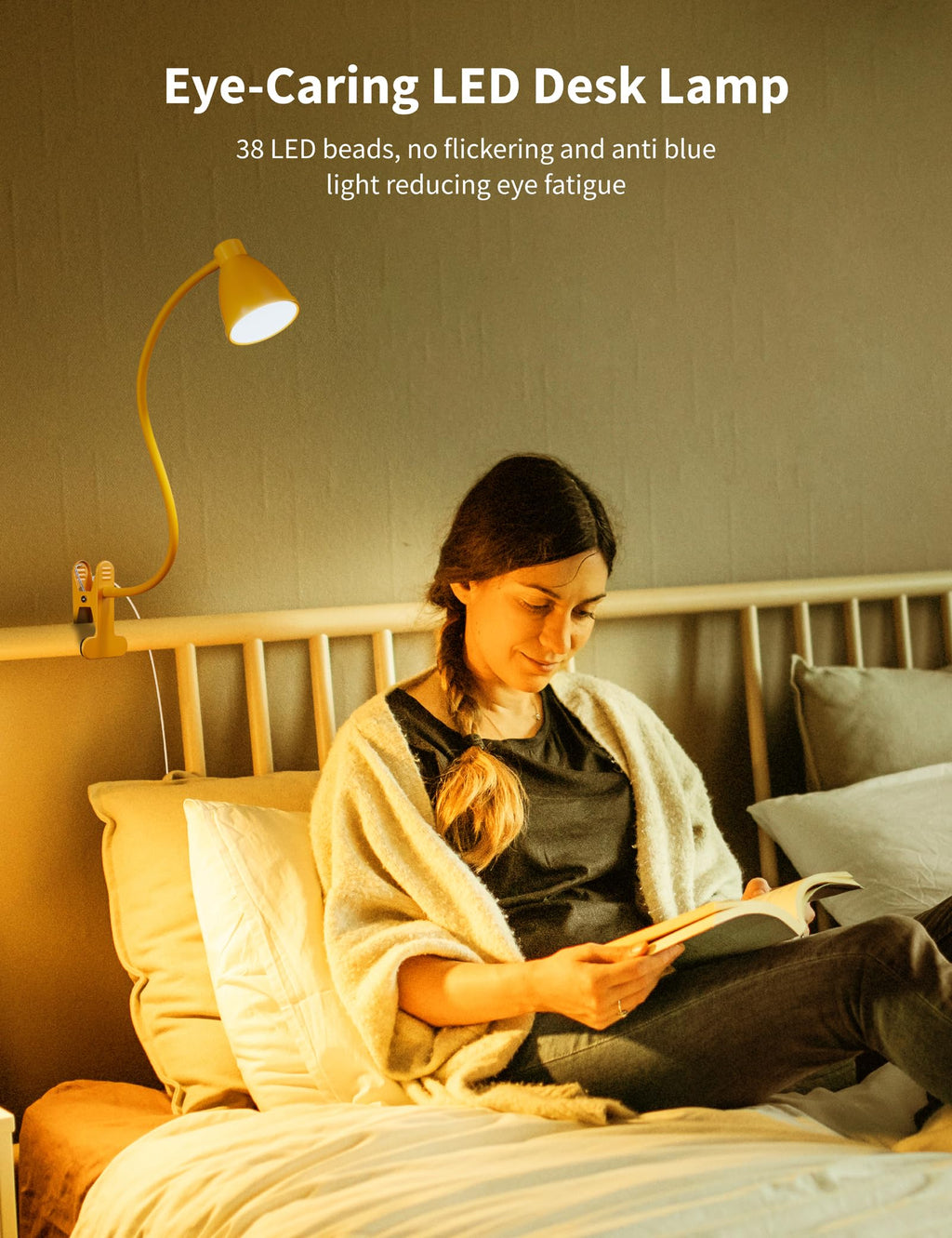 BOHON Clip on Light, Desk Lamp with Clamp, 5 Color 10 Brightness Yellow image 6