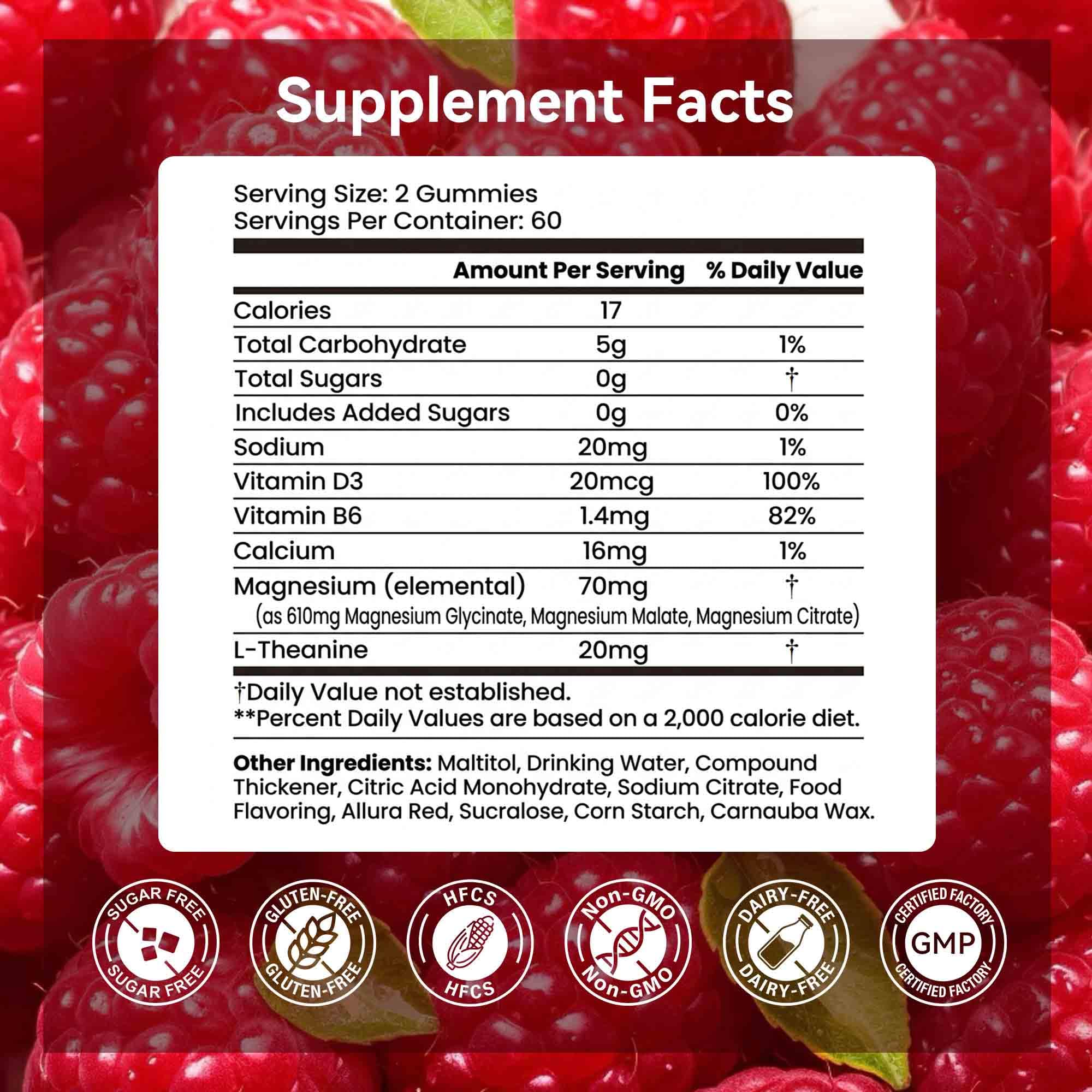 Aibiodi Magnesium Glycinate Gummies 610mg, Magnesium Glycinate, Citrate, Malate Gummies for Adults & Kids, Sleep, Relaxation, Muscle & Bone Support, 120 Chews, Raspberry Flavor image 2