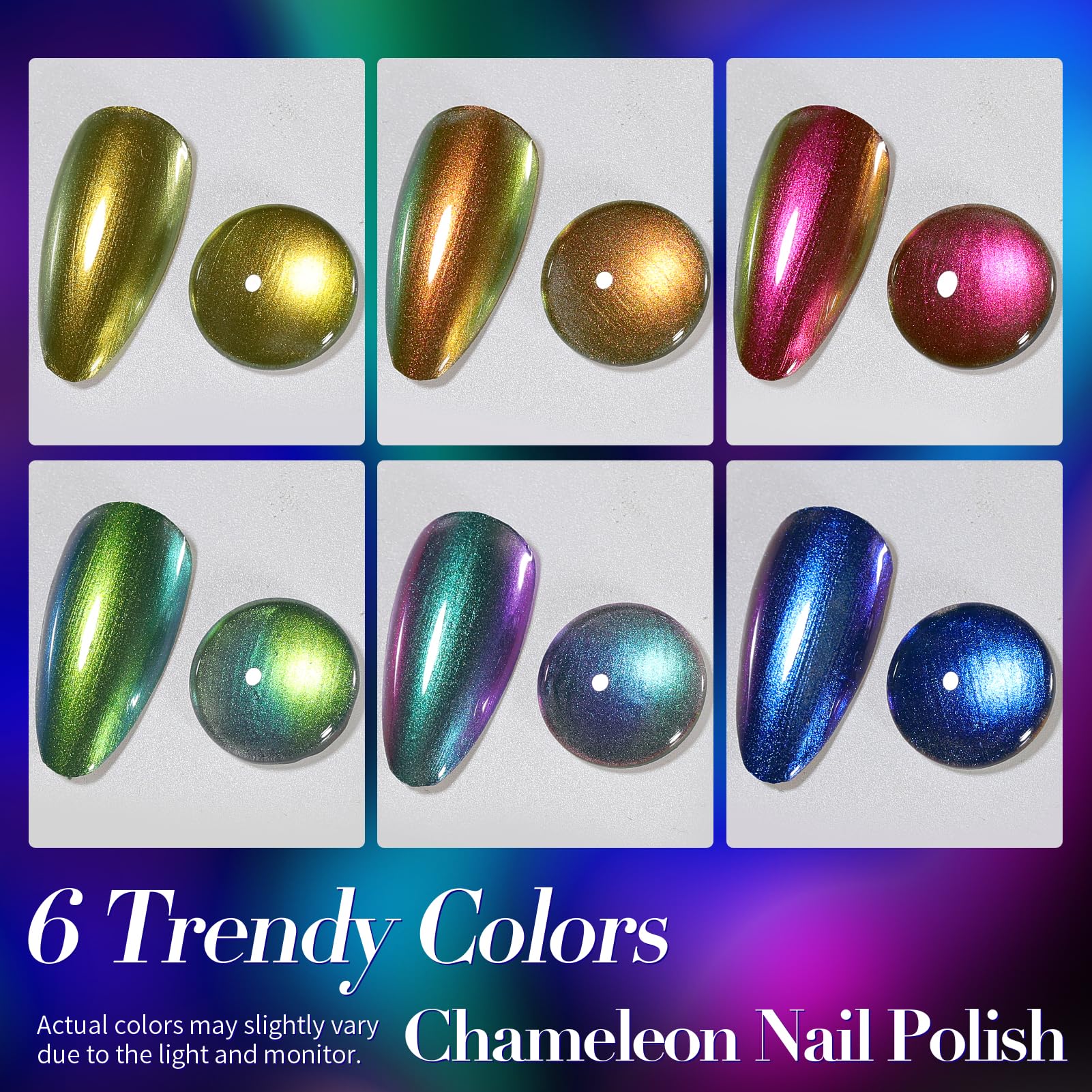 Born Pretty Chameleon Nail Polish Set 6 Colors Chrome Holographic Metallic image 2