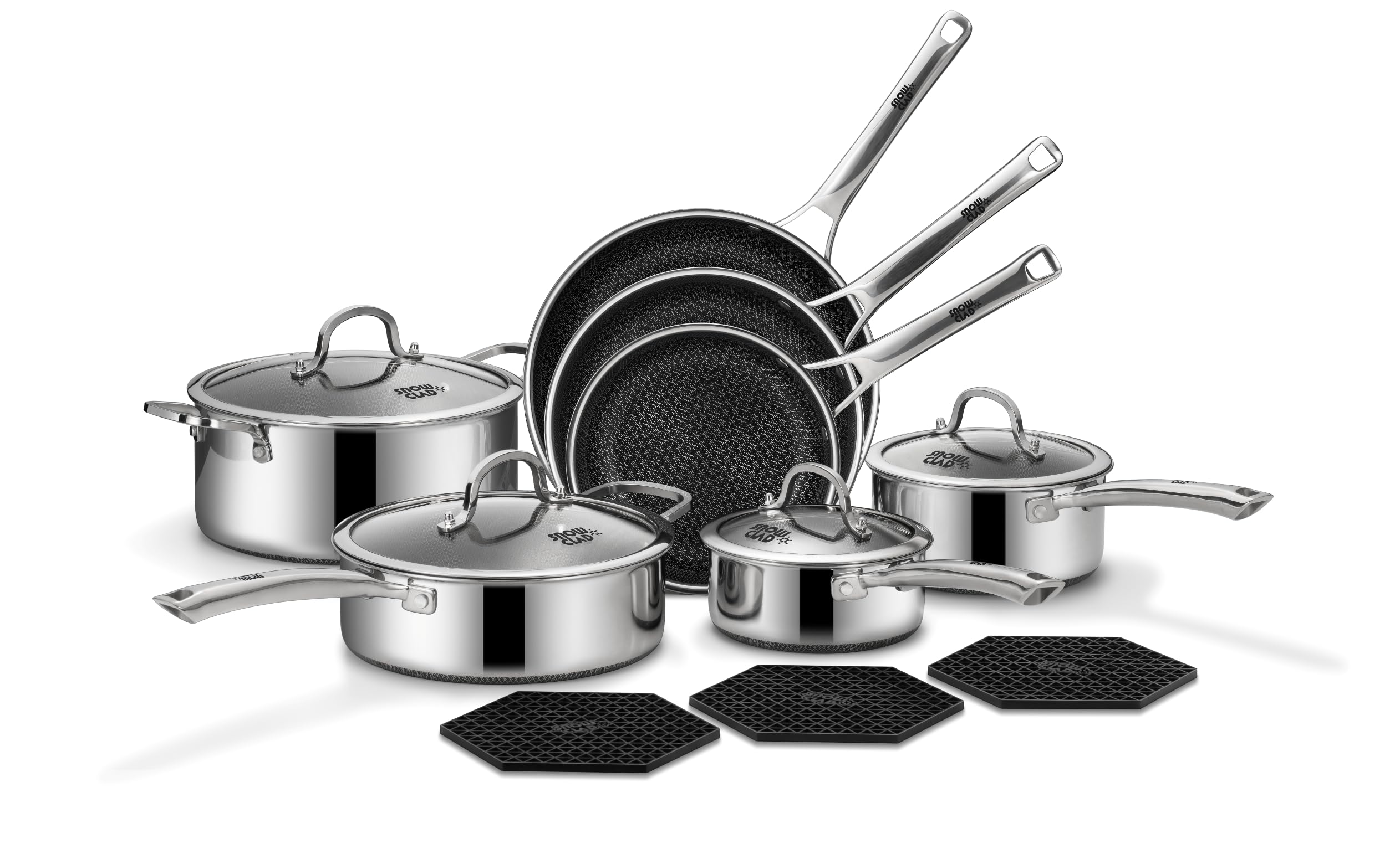 SNOWCLAD nonstick pots and pans with stainless steel exterior