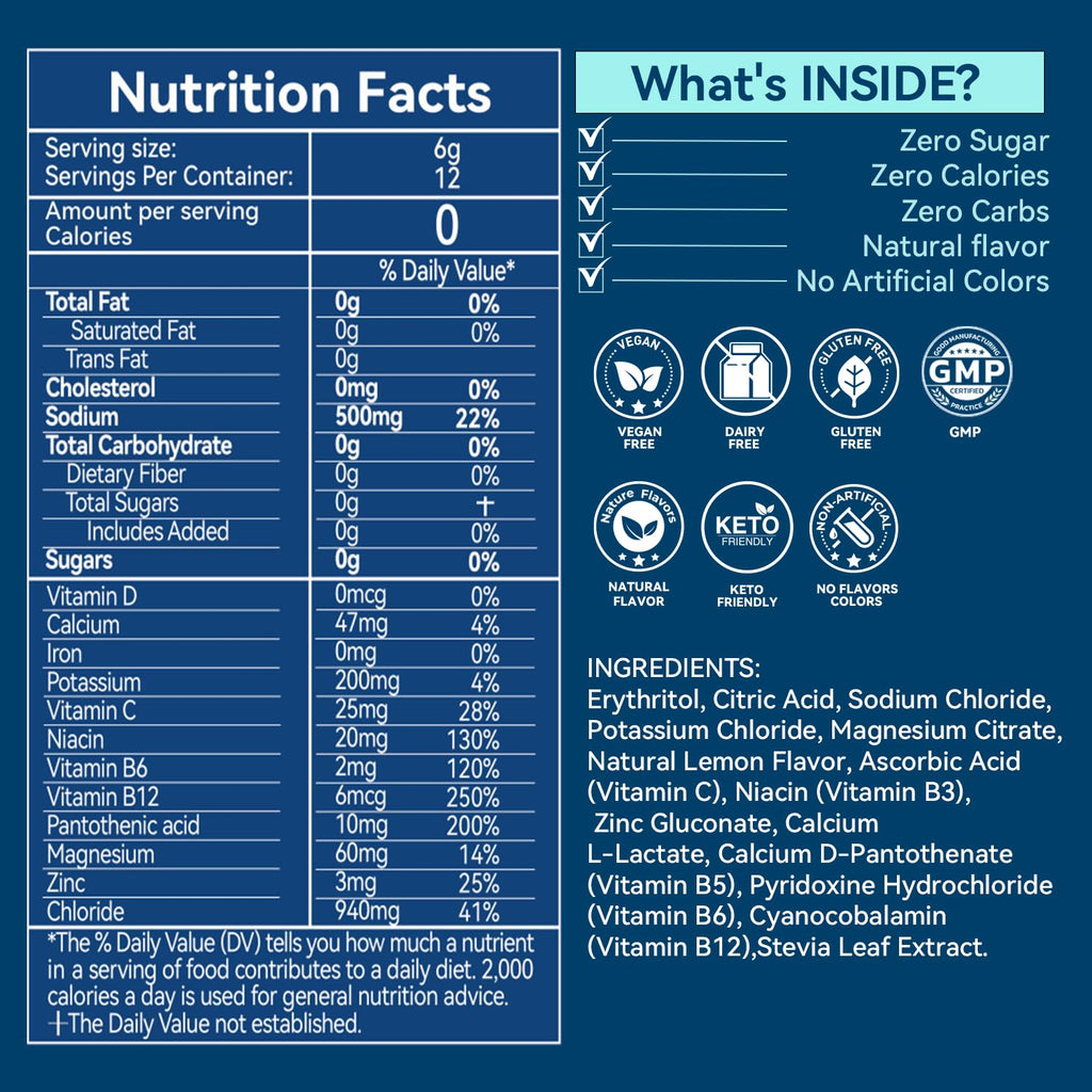 Aibiodi Electrolytes Powder Packets - Sugar Free & Zero Calorie Liquid Daily Drink Mix - Instant Hydration & Energy Supplement with 6 Electrolytes and 5 Vitamins, Keto Friendly & Vegan - 12 Sticks image 2