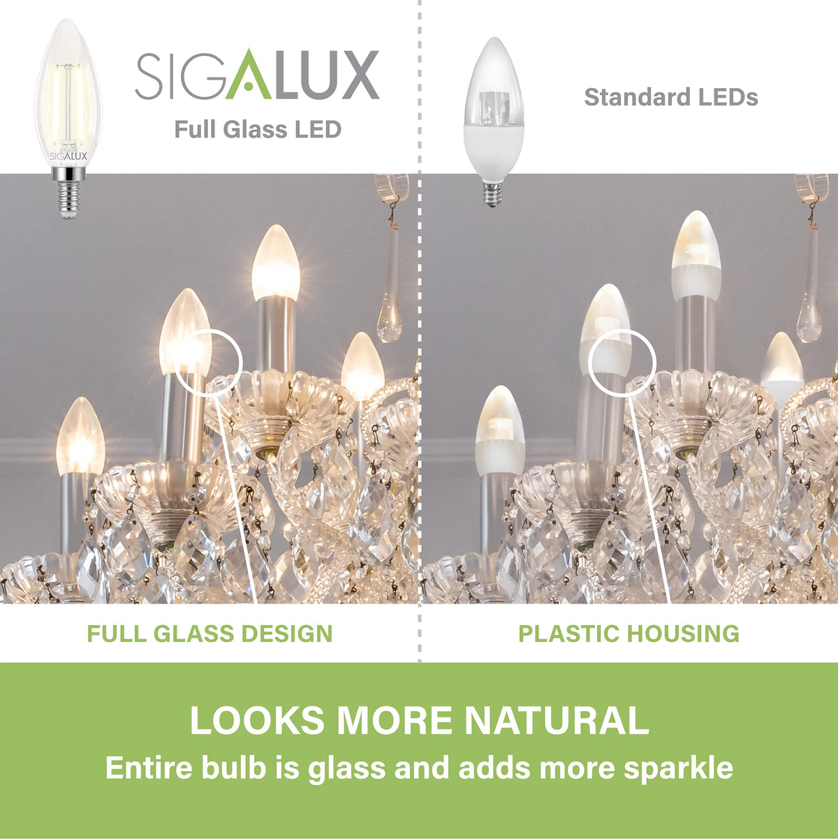 Sigalux E12 LED Bulbs 60 Watt, B10 Dimmable Chandelier Light Bulbs, 5W Clear LED Filament Candelabra Light Bulb, Soft White 2700K 450LM Candle Light Bulbs for Chandeliers, Ceiling Fan, 6 Pack image 6
