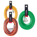 Black VELCRO Easy Hang extension cord straps securing a coiled extension cord
