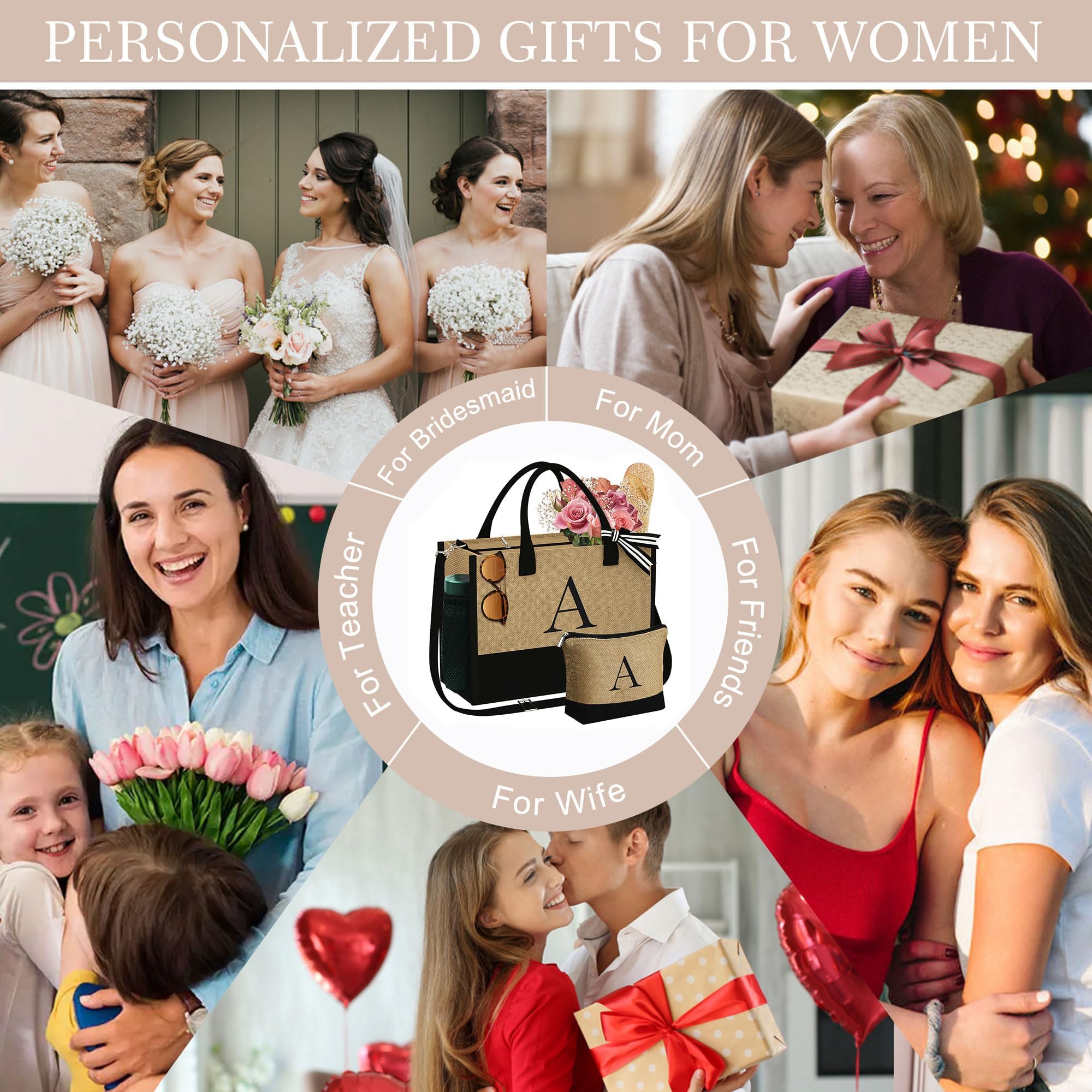 YOOLIFE Gifts for Women Birthday Gifts for Women Initial Tote Bag, Letter K image 7