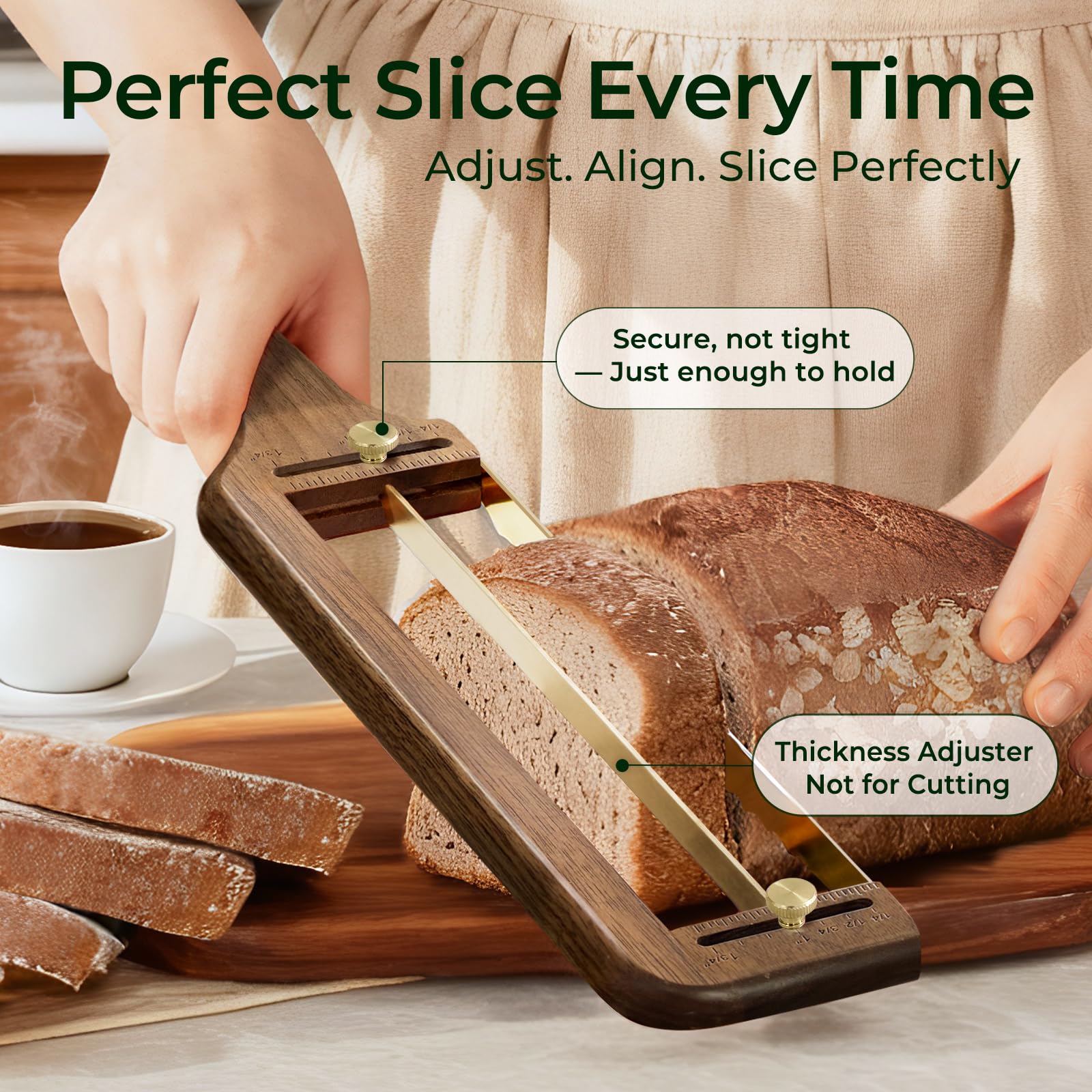 keechee Walnut Wood Adjustable Bread Knife for Homemade Sourdough image 2