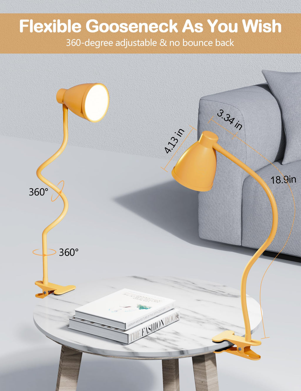 BOHON Clip on Light, Desk Lamp with Clamp, 5 Color 10 Brightness Yellow image 5
