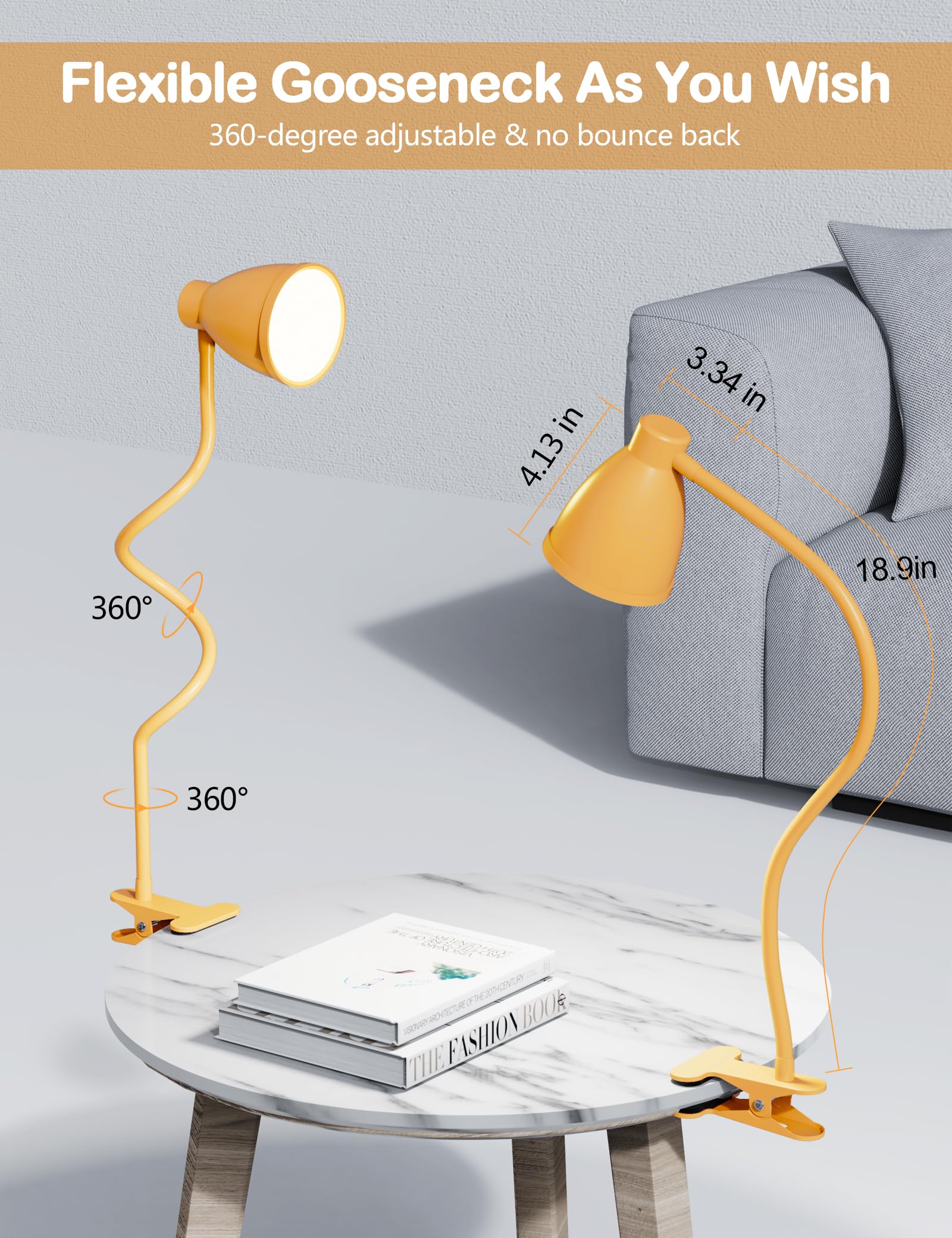 BOHON Clip on Light, Desk Lamp with Clamp, 5 Color 10 Brightness Yellow image 5