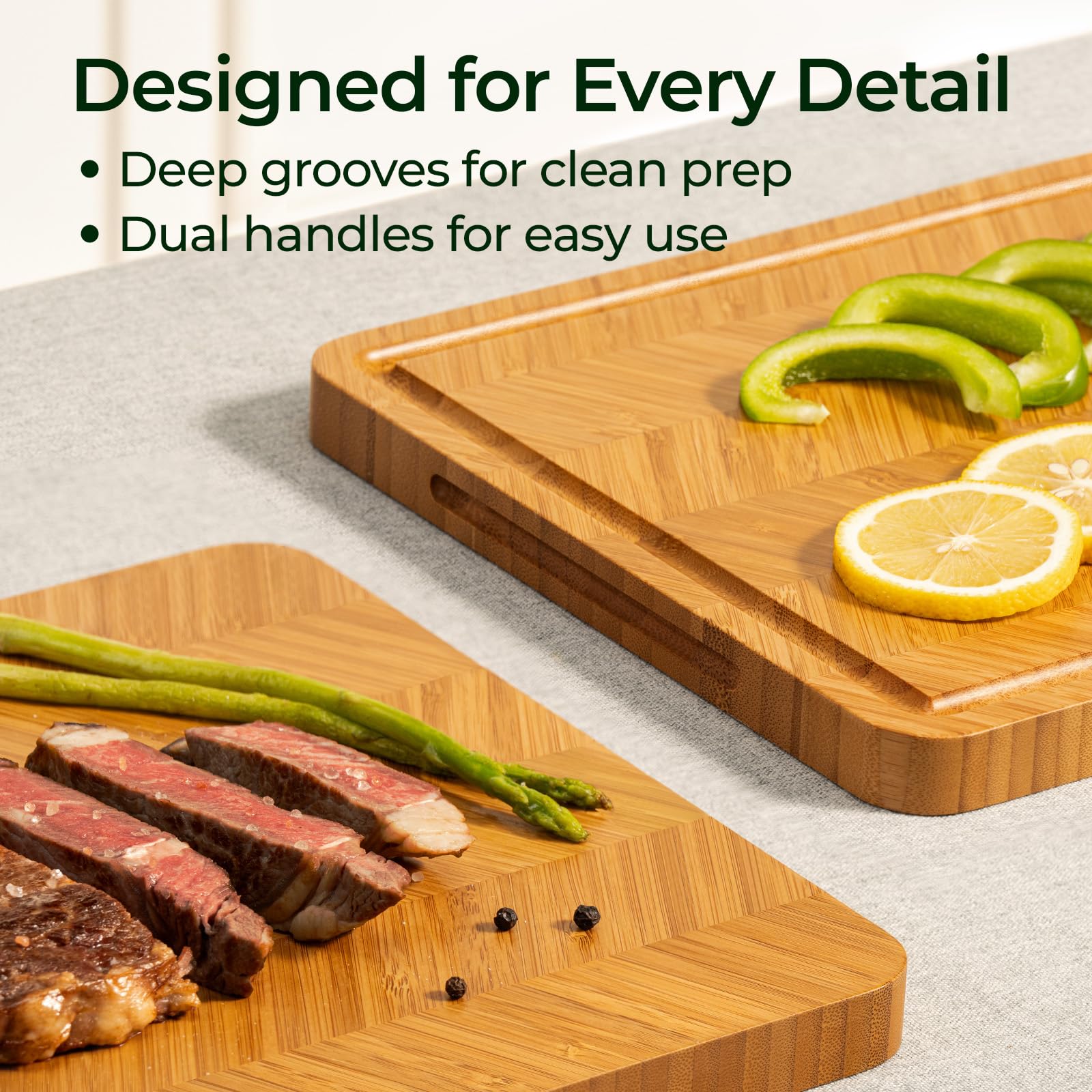 Keechee Bamboo Cutting Board, Reversible Wood Cutting Boards for Kitchen with Juice Grooves, Atelier Collection Handcrafted Large Serving Tray, Luxury Housewarming Wedding Gifts for New Home image 6