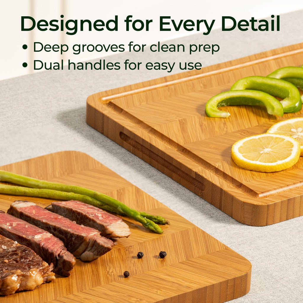 Keechee Atelier Collection Bamboo Cutting Board, Reversible Wood Chopping Boards for Kitchen with Juice Grooves, Handcrafted Large Serving Tray, Luxury Housewarming Wedding Gifts for New Home image 4