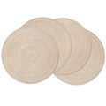 Four beige SHACOS round braided placemats 15-inch displayed on a dining table